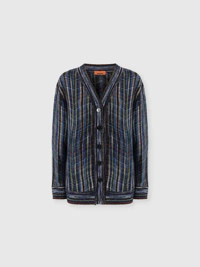 Missoni Oversized Wool And Viscose Cardigan In Blue,multicoloured