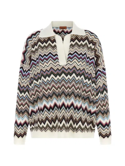 Missoni Oversized Wool And Viscose Zig Zag Polo In Orange