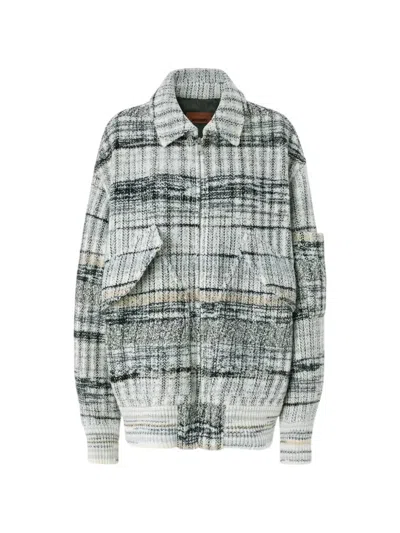 Missoni Oversized Wool-blend Check Bomber Jacket In Gray