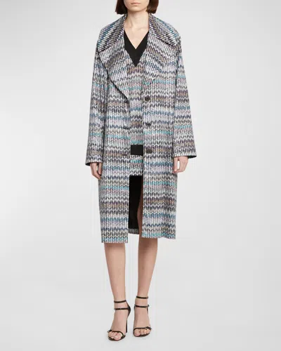 Missoni Paillette Chevron Knit Double-breasted Coat In Sm9elchevron Multi