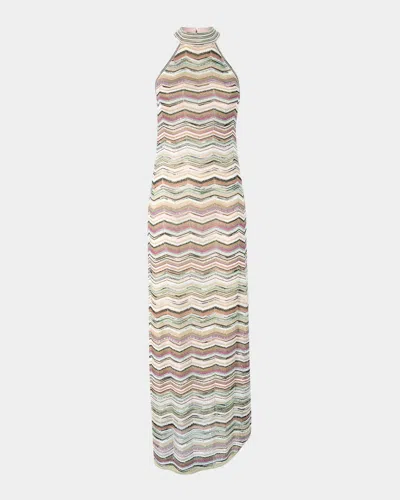 Missoni Paillette Chevron Knit Halter Maxi Dress In Multi