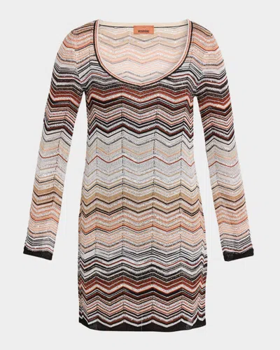 Missoni Paillette Chevron Knit Long-sleeve Mini Dress In Multi