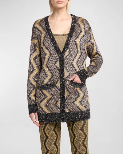 Missoni Paillette Chevron V-neck Maxi Cardigan In Multi