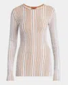 Missoni Paillette Striped Rib Crewneck Sweater In White And Beige