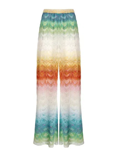 Missoni Gradient Rainbow Wave Viscose Trousers Pants In Multi
