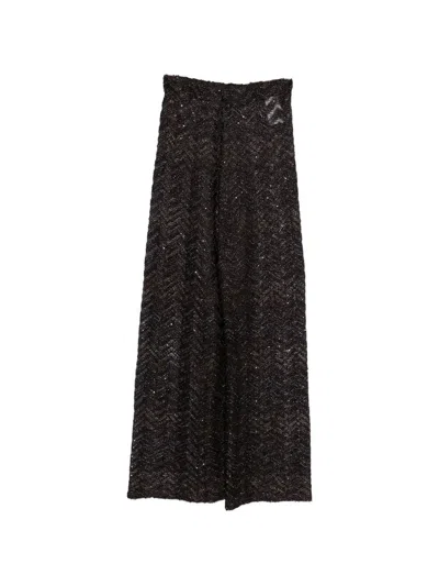 Missoni High Rise Wide Leg Metallic Sheer Trousers In Brown