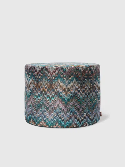 Missoni Parrot Cylindrical Pouffe 40x30 Cm With Zigzag Pattern In Turquoise  Multicoloured