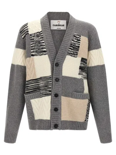Missoni V-neck Patchwork Knit Cardigan In Gray