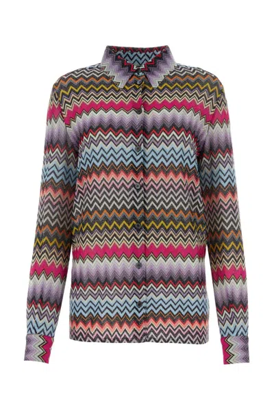 Missoni Pattern-embroidered Button-up Shirt In Multicolor Black Bas