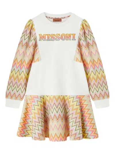 Missoni Kids' Pattern-panel Long-sleeve Dress In Multi