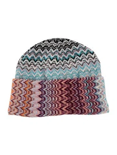 Pre-owned Missoni Patterned Beanie Hat In Blue/purple