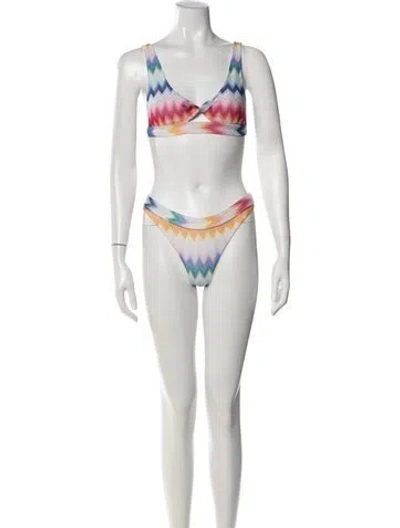 Pre-owned Missoni Patterned Bikini W/ Tags In White