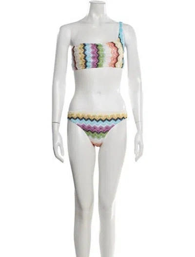 Pre-owned Missoni Patterned Bikini W/ Tags In White