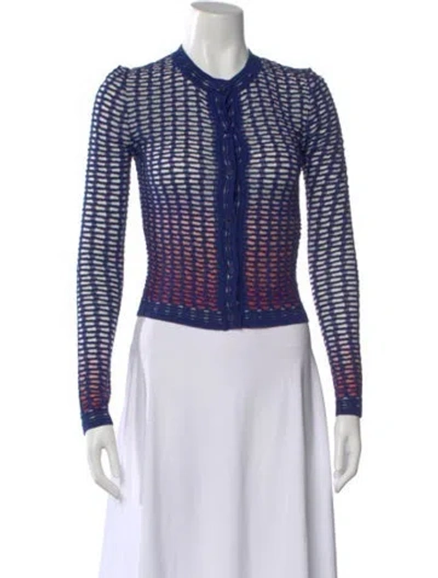Pre-owned Missoni Patterned Crew Neck Button-up Top In Blue
