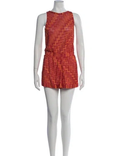 Pre-owned Missoni Patterned Crew Neck Romper In Metallic/orange