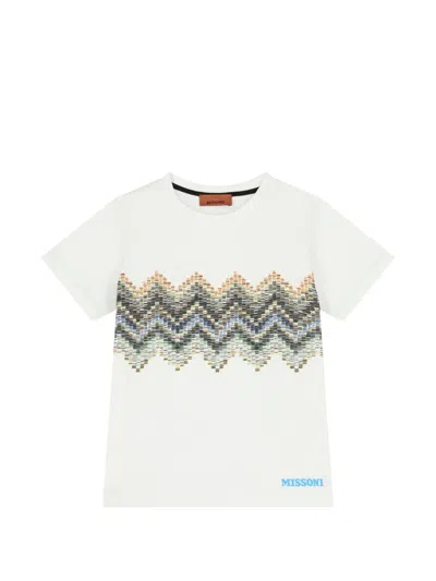 Missoni Kids' Patterned-detail Cotton T-shirt In White