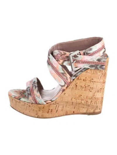 Pre-owned Missoni Patterned Embroidered Accent Sandals In Purple