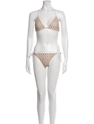 Pre-owned Missoni Patterned Eyelet Trim Bikini In White