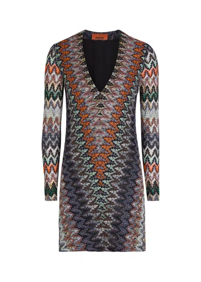 Missoni Patterned Fine-knit Mini Dress In Multi