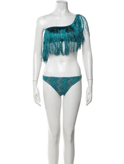 Pre-owned Missoni Patterned Fringe Trim Accent Bikini W/ Tags In Multi