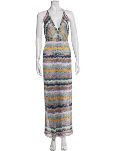 Pre-owned Missoni Patterned Halterneck Jumpsuit In Blue