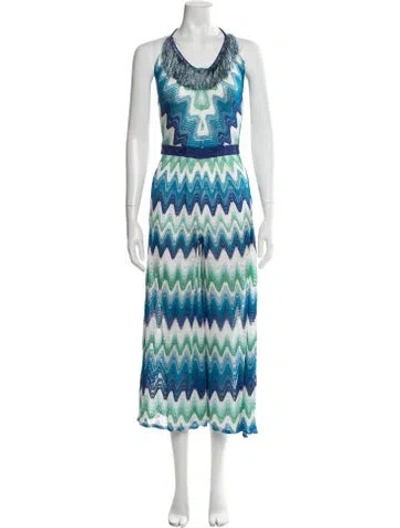 Pre-owned Missoni Patterned Halterneck Jumpsuit In Blue