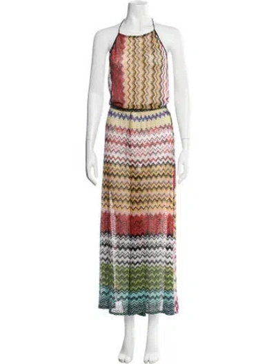 Pre-owned Missoni Patterned Halterneck Jumpsuit In Metallic/red