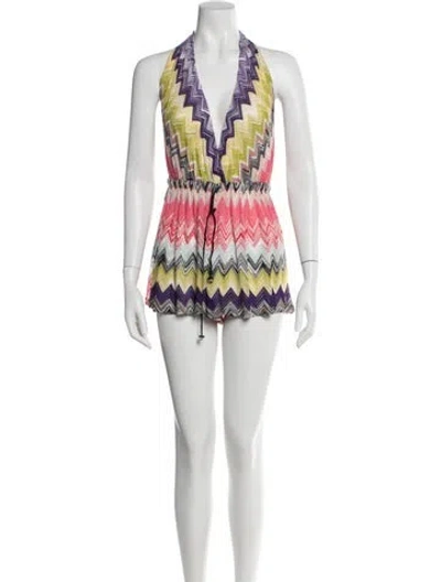 Pre-owned Missoni Patterned Halterneck Romper In Neutral