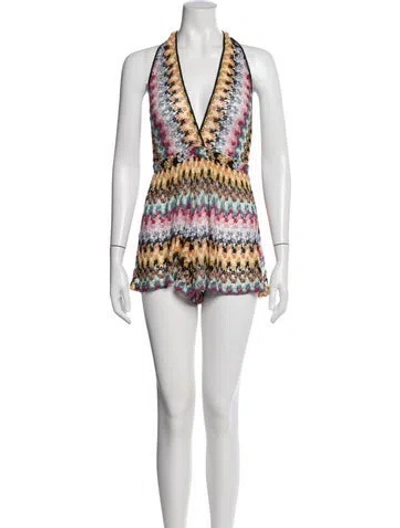 Pre-owned Missoni Patterned Halterneck Romper In White