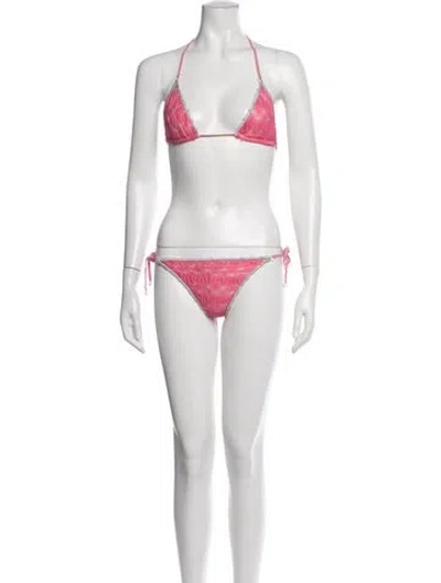Pre-owned Missoni Patterned Lace Trim Embellishment Bikini In White