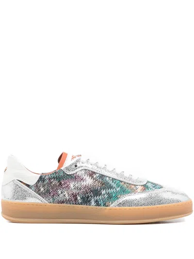 Missoni Patterned Leather Sneakers In Gray