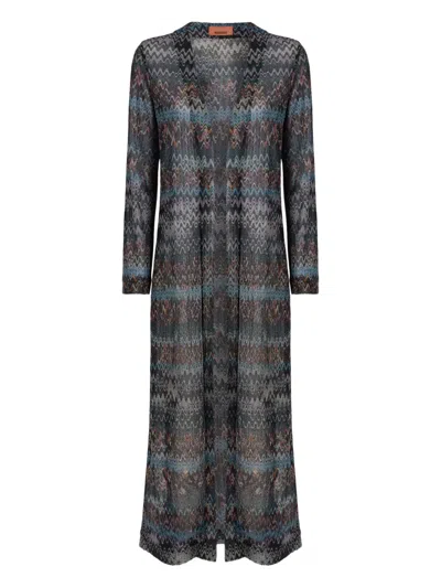 Missoni Patterned Long Cardigan In Green