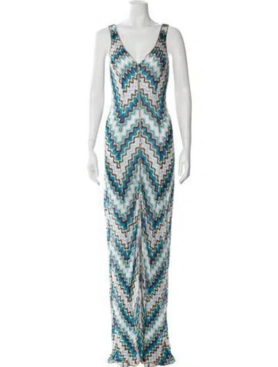 Pre-owned Missoni Patterned Long Dress In Blue