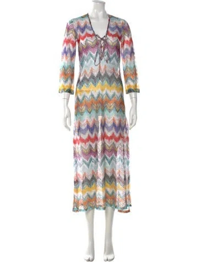 Pre-owned Missoni Patterned Long Dress In White