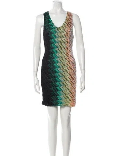 Pre-owned Missoni Patterned Mini Dress In Green