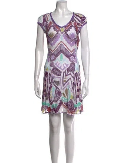 Pre-owned Missoni Patterned Mini Dress In Purple/white