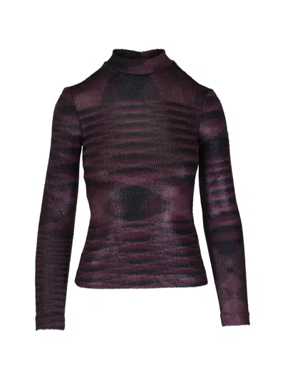 Missoni Patterned Mock-neck T-shirt In Purple