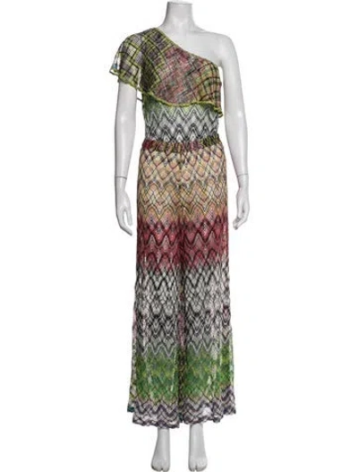 Pre-owned Missoni Patterned One-shoulder Jumpsuit In Green
