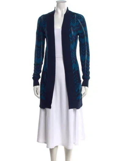 Pre-owned Missoni Patterned Open Front Sweater In Blue