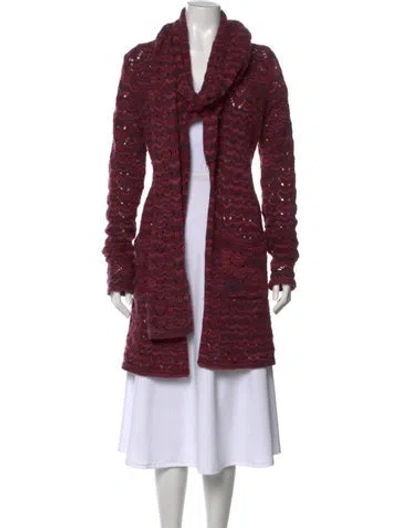 Pre-owned Missoni Patterned Open Front Sweater In Burgundy