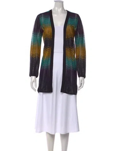 Pre-owned Missoni Patterned Open Front Sweater In Green