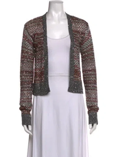 Pre-owned Missoni Patterned Open Front Sweater W/ Tags In Brown/pink