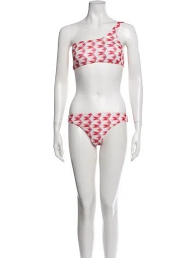 Pre-owned Missoni Patterned Pleated Accents Bikini W/ Tags In Red