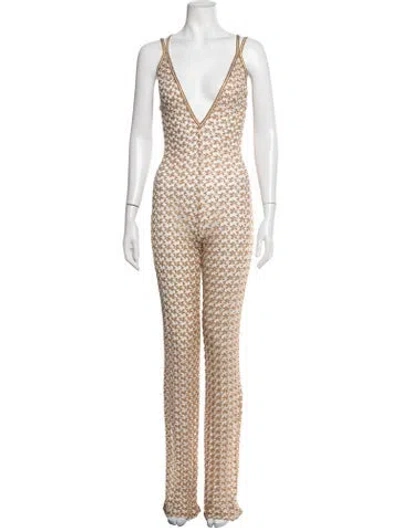 Pre-owned Missoni Patterned Plunge Neckline Jumpsuit In Gold