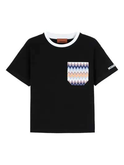 Missoni Kids' Patterned-pocket T-shirt In Black