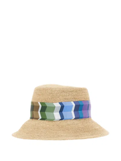Missoni Multicolor Bucket Hat With Maxi Bow In Raffia Woman In Green