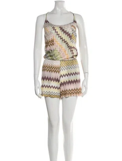 Pre-owned Missoni Patterned Scoop Neck Romper In White
