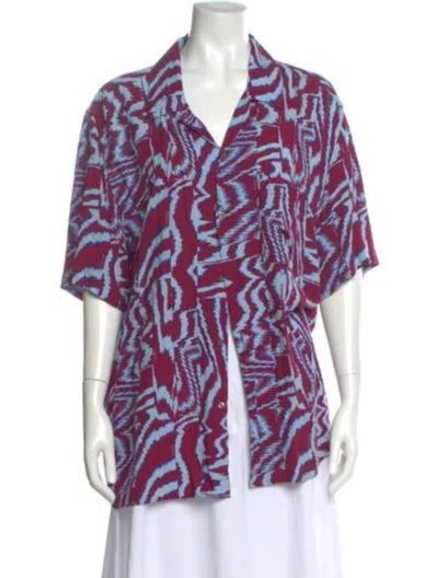 Pre-owned Missoni Patterned Short Sleeve Button-up Top In Blue
