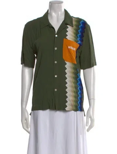 Pre-owned Missoni Patterned Short Sleeve Button-up Top In Green