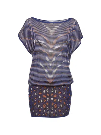 Pre-owned Missoni Patterned Short-sleeve Blouse In Blue